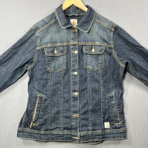 Carhartt Brewster Womens Denim Trucker Jacket Dark Wash Blue L (12/14)